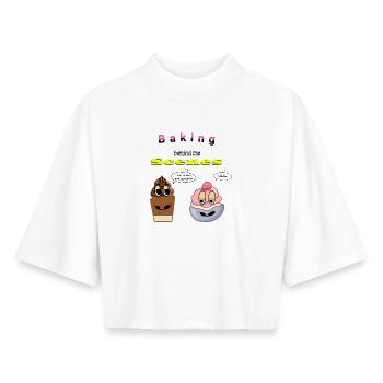 Pâtisserie dans les coulisses Conception de dessin animé - T-shirt femme coupe boxy recyclé manches mi-longues Stanley/Stella - blanc - Devant - AI Model Female 172 dark (172cm)