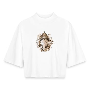 Elefanten Gott Ganesha mit Blüten mit Sepia-Effekt - Boxy Frauen Recyceltes 1/2 Sleeved T-Shirt by Stanley/Stella - Weiß - Vorne - AI Model Female 172 dark (172cm)