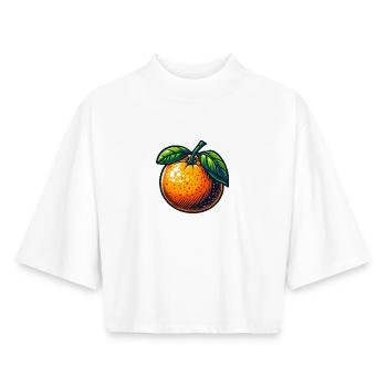 Retro Orange with Bright Leaves - Boxy Women's Recycled 1/2 Sleeved T-Shirt by Stanley/Stella - white - Front - AI Model Female 172 dark (172cm)