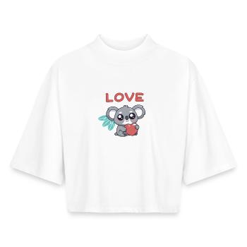 Koala-Herz-Liebe Kawaii - Boxy Frauen Recyceltes 1/2 Sleeved T-Shirt by Stanley/Stella - Weiß - Vorne - AI Model Female 172 dark (172cm)