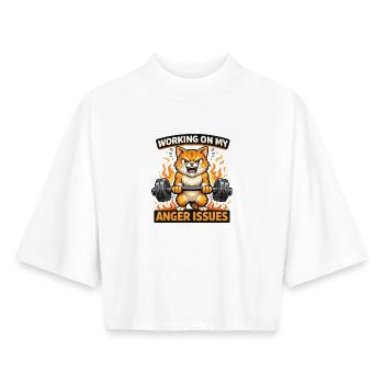 Wütende Katze hebt Gewichte und brennende Wut - Boxy Frauen Recyceltes 1/2 Sleeved T-Shirt by Stanley/Stella - Weiß - Vorne - AI Model Female 172 dark (172cm)