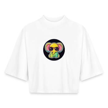 Éléphant Coloré et Lunettes Cercle Noir - T-shirt femme coupe boxy recyclé manches mi-longues Stanley/Stella - blanc - Devant - AI Model Female 172 dark (172cm)