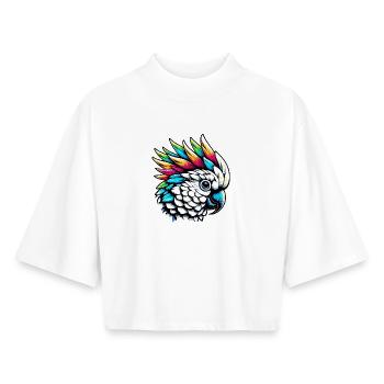 Cockatoo parrot with crest - Boxy Women's Recycled 1/2 Sleeved T-Shirt by Stanley/Stella - white - Front - AI Model Female 172 dark (172cm)