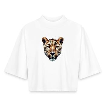 Ein Leopardenkopf im Polygon-Stil - Boxy Frauen Recyceltes 1/2 Sleeved T-Shirt by Stanley/Stella - Weiß - Vorne - AI Model Female 172 dark (172cm)