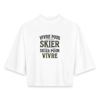 Vivre pour skier, skier pour vivre - T-shirt femme coupe boxy recyclé manches mi-longues Stanley/Stella - blanc - Devant - AI Model Female 172 dark (172cm)