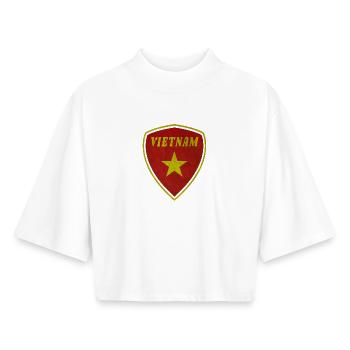Vietnam Armoiries Vintage / Cadeau Hanoi drapeau - T-shirt femme coupe boxy recyclé manches mi-longues Stanley/Stella - blanc - Devant - AI Model Female 172 dark (172cm)