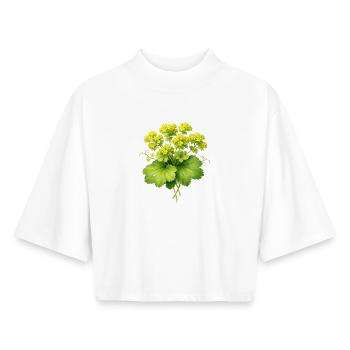 Lady's mantle plant with flowers - Boxy Women's Recycled 1/2 Sleeved T-Shirt by Stanley/Stella - white - Front - AI Model Female 172 dark (172cm)