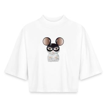 niedliche weiße Maus mit Maus Ohren Maske - Boxy Frauen Recyceltes 1/2 Sleeved T-Shirt by Stanley/Stella - Weiß - Vorne - AI Model Female 172 dark (172cm)