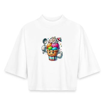 cheerful cartoon ice cream motif for summer fun - Boxy Women's Recycled 1/2 Sleeved T-Shirt by Stanley/Stella - white - Front - AI Model Female 172 dark (172cm)