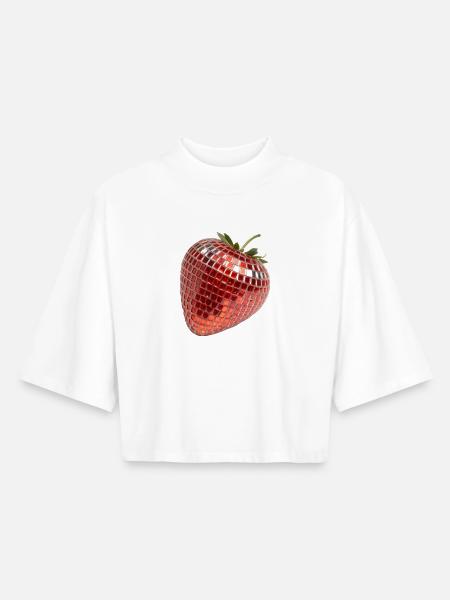 Disco Party Früchte, Erdbeere - Boxy Frauen Recyceltes 1/2 Sleeved T-Shirt by Stanley/Stella - Weiß