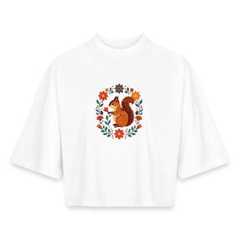 Flower Wreath Squirrel - Boxy Women's Recycled 1/2 Sleeved T-Shirt by Stanley/Stella - white - Front - AI Model Female 172 dark (172cm)