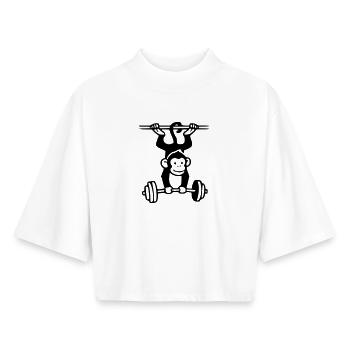 Primate Power - Gym Affe  - Boxy Frauen Recyceltes 1/2 Sleeved T-Shirt by Stanley/Stella - Weiß - Vorne - AI Model Female 172 dark (172cm)