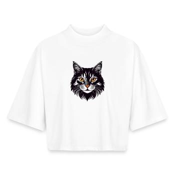 Katze Kopf lange Haare schmuße Katzen Motiv - Boxy Frauen Recyceltes 1/2 Sleeved T-Shirt by Stanley/Stella - Weiß - Vorne - AI Model Female 172 dark (172cm)