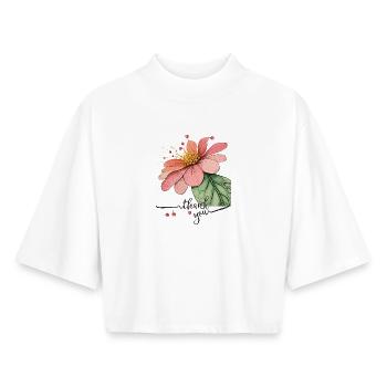 Delicate Flower Thank You - Boxy Women's Recycled 1/2 Sleeved T-Shirt by Stanley/Stella - white - Front - AI Model Female 172 dark (172cm)