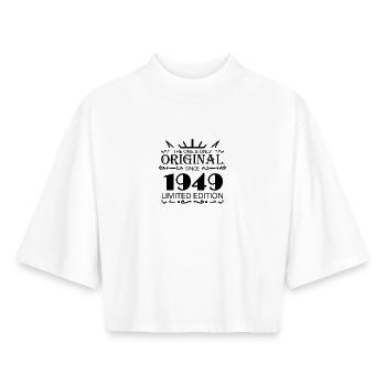 1949 - Baujahr 1949 - Jahrgang 1949 - Boxy Frauen Recyceltes 1/2 Sleeved T-Shirt by Stanley/Stella - Weiß - Vorne - AI Model Female 172 dark (172cm)