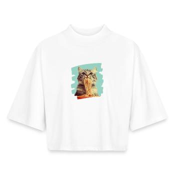 Pâtes pour chat - T-shirt femme coupe boxy recyclé manches mi-longues Stanley/Stella - blanc - Devant - AI Model Female 172 dark (172cm)