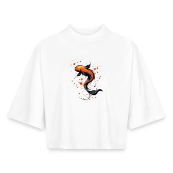 Koi Fish Harmony - Boxy Women's Recycled 1/2 Sleeved T-Shirt by Stanley/Stella - white - Front - AI Model Female 172 dark (172cm)