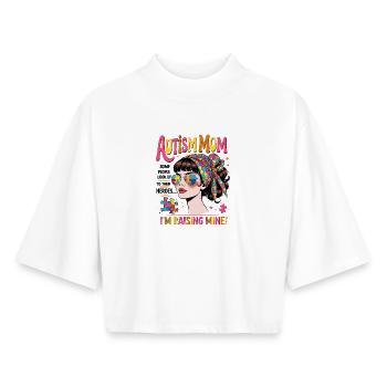 MÈRE AUTISTE - T-shirt femme coupe boxy recyclé manches mi-longues Stanley/Stella - blanc - Devant - AI Model Female 172 dark (172cm)