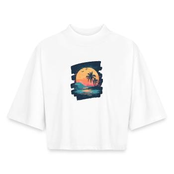 Strand Palmen Sonnenuntergang Sommer - Boxy Frauen Recyceltes 1/2 Sleeved T-Shirt by Stanley/Stella - Weiß - Vorne - AI Model Female 172 dark (172cm)