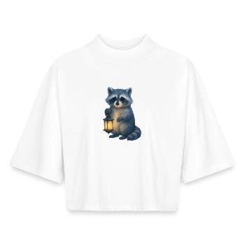 Waschbär mit Laterne – Winter Design - Boxy Frauen Recyceltes 1/2 Sleeved T-Shirt by Stanley/Stella - Weiß - Vorne - AI Model Female 172 dark (172cm)