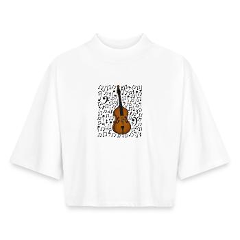Contrebasse Notes musicales Bassiste Musicien à cordes - T-shirt femme coupe boxy recyclé manches mi-longues Stanley/Stella - blanc - Devant - AI Model Female 172 dark (172cm)