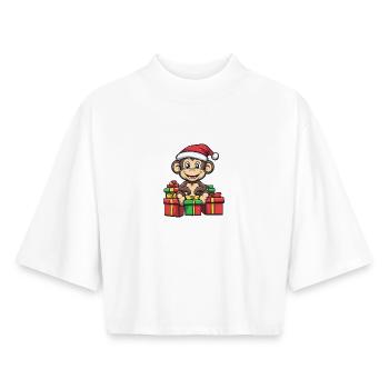 Cadeaux de Noël des singes - T-shirt femme coupe boxy recyclé manches mi-longues Stanley/Stella - blanc - Devant - AI Model Female 172 dark (172cm)