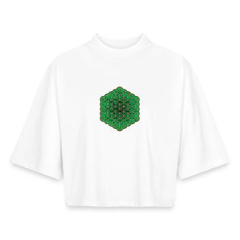 Festival Wear Trippy Mandala Goa Psytrance Rave - T-shirt femme coupe boxy recyclé manches mi-longues Stanley/Stella - blanc - Devant - AI Model Female 172 dark (172cm)