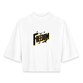 Freedom Bold Typography with Birds - Boxy Women's Recycled 1/2 Sleeved T-Shirt by Stanley/Stella - white - Front - AI Model Female 172 dark (172cm)