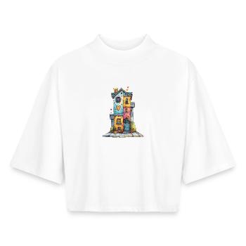 Maison du Cœur en aquarelle - T-shirt femme coupe boxy recyclé manches mi-longues Stanley/Stella - blanc - Devant - AI Model Female 172 dark (172cm)