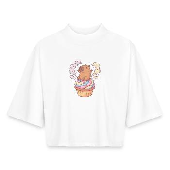 Capybara Cupcake Party mit Regenbogen-Frosting - Boxy Frauen Recyceltes 1/2 Sleeved T-Shirt by Stanley/Stella - Weiß - Vorne - AI Model Female 172 dark (172cm)