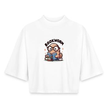Rat de bibliothèque des spectacles en lisant - T-shirt femme coupe boxy recyclé manches mi-longues Stanley/Stella - blanc - Devant - AI Model Female 172 dark (172cm)