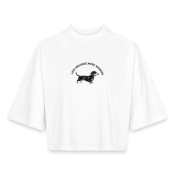 Dackelwitz Weniger Gemein Mehr Würstchen - Boxy Frauen Recyceltes 1/2 Sleeved T-Shirt by Stanley/Stella - Weiß - Vorne - AI Model Female 172 dark (172cm)