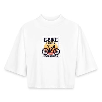 E-bike smile instead of panting funny saying - Boxy Women's Recycled 1/2 Sleeved T-Shirt by Stanley/Stella - white - Front - AI Model Female 172 dark (172cm)