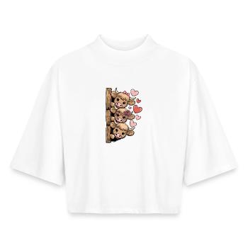 Des vaches des Highlands câlines avec des cœurs pour - T-shirt femme coupe boxy recyclé manches mi-longues Stanley/Stella - blanc - Devant - AI Model Female 172 dark (172cm)