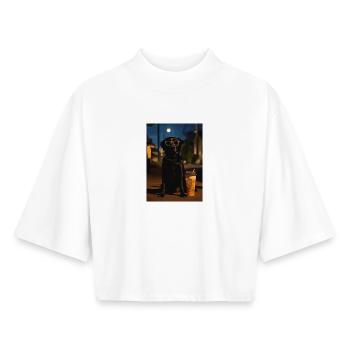 Caniche de la nuit avec des lunettes de soleil - T-shirt femme coupe boxy recyclé manches mi-longues Stanley/Stella - blanc - Devant - AI Model Female 172 dark (172cm)