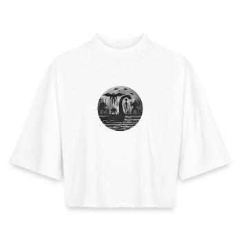 Bigfoot Alien Sasquatch Monster of Loch Ness - Boxy Women's Recycled 1/2 Sleeved T-Shirt by Stanley/Stella - white - Front - AI Model Female 172 dark (172cm)