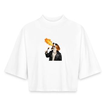 Motif du chien de feu - T-shirt femme coupe boxy recyclé manches mi-longues Stanley/Stella - blanc - Devant - AI Model Female 172 dark (172cm)