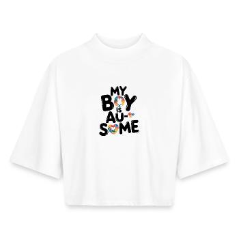 Regenbogen Puzzleherz Kreis Autism Awareness - Boxy Frauen Recyceltes 1/2 Sleeved T-Shirt by Stanley/Stella - Weiß - Vorne - AI Model Female 172 dark (172cm)