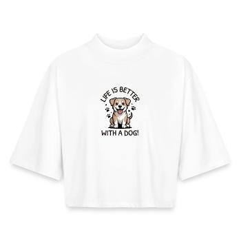 Das Leben ist schöner mit einem Hund - Boxy Frauen Recyceltes 1/2 Sleeved T-Shirt by Stanley/Stella - Weiß - Vorne - AI Model Female 172 dark (172cm)
