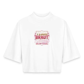 Team Braut Wir Eskalieren Crew Squad JGA Frauen - Boxy Frauen Recyceltes 1/2 Sleeved T-Shirt by Stanley/Stella - Weiß - Vorne - AI Model Female 172 dark (172cm)