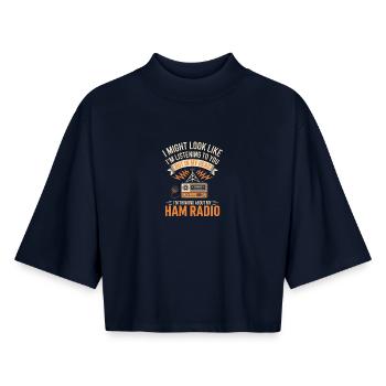 Amateurfunk-Grafik-Tee - Boxy Frauen Recyceltes 1/2 Sleeved T-Shirt by Stanley/Stella - Navy - Vorne - AI Model Female 172 light (172cm)