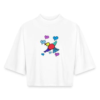 Bird with Hearts Child Children Spring - Boxy Women's Recycled 1/2 Sleeved T-Shirt by Stanley/Stella - white - Front - AI Model Female 172 dark (172cm)