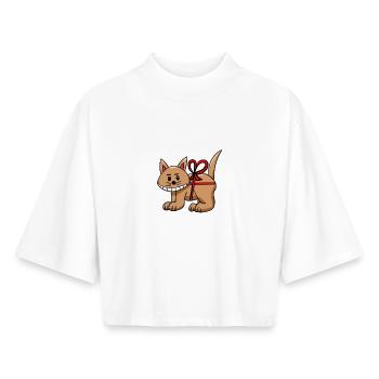 Chat drôle d’anniversaire Enfant chat - T-shirt femme coupe boxy recyclé manches mi-longues Stanley/Stella - blanc - Devant - AI Model Female 172 dark (172cm)