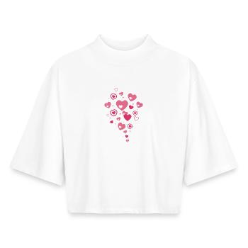 Pink Heart Rain Many Little Hearts - Love Design - Boxy Women's Recycled 1/2 Sleeved T-Shirt by Stanley/Stella - white - Front - AI Model Female 172 dark (172cm)