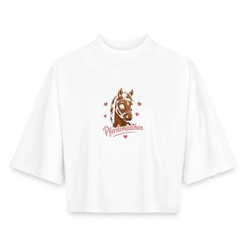 Pferdemädchen Herzglanz Pferd - Boxy Frauen Recyceltes 1/2 Sleeved T-Shirt by Stanley/Stella - Weiß - Vorne - AI Model Female 172 dark (172cm)