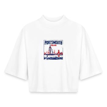 Portsmouth England Skyline With Sailing Ship - Boxy Women's Recycled 1/2 Sleeved T-Shirt by Stanley/Stella - white - Front - AI Model Female 172 dark (172cm)