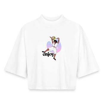 Disco Dancing Empreinte digitale Illustration - T-shirt femme coupe boxy recyclé manches mi-longues Stanley/Stella - blanc - Devant - AI Model Female 172 dark (172cm)