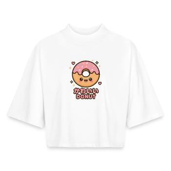 Kawaii Donut Pink Glitter Illustration - Boxy Women's Recycled 1/2 Sleeved T-Shirt by Stanley/Stella - white - Front - AI Model Female 172 dark (172cm)