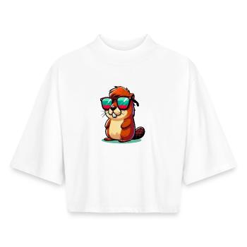 Castor - T-shirt femme coupe boxy recyclé manches mi-longues Stanley/Stella - blanc - Devant - AI Model Female 172 dark (172cm)