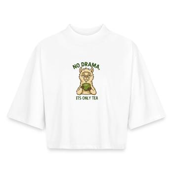 Pas de drame Alpaga Tea Time - T-shirt femme coupe boxy recyclé manches mi-longues Stanley/Stella - blanc - Devant - AI Model Female 172 dark (172cm)